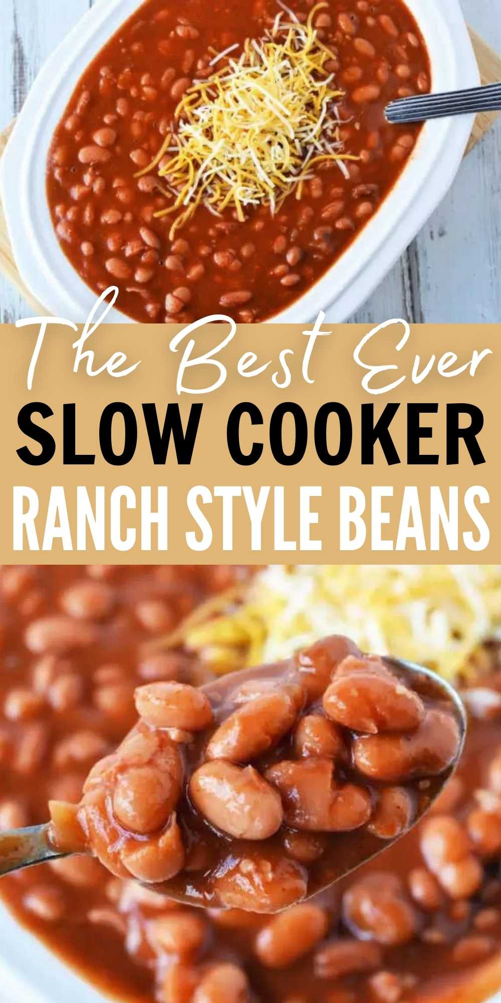 Everyone will love  these simple Slow Cooker Ranch Style Beans. The slow cooker does all the work for this delicious and easy side dish recipe. Try Crock pot ranch style beans recipe today!  #eatingonadime #sidedishrecipes #beanrecipes #crockpotrecipes #BBQrecipes 
