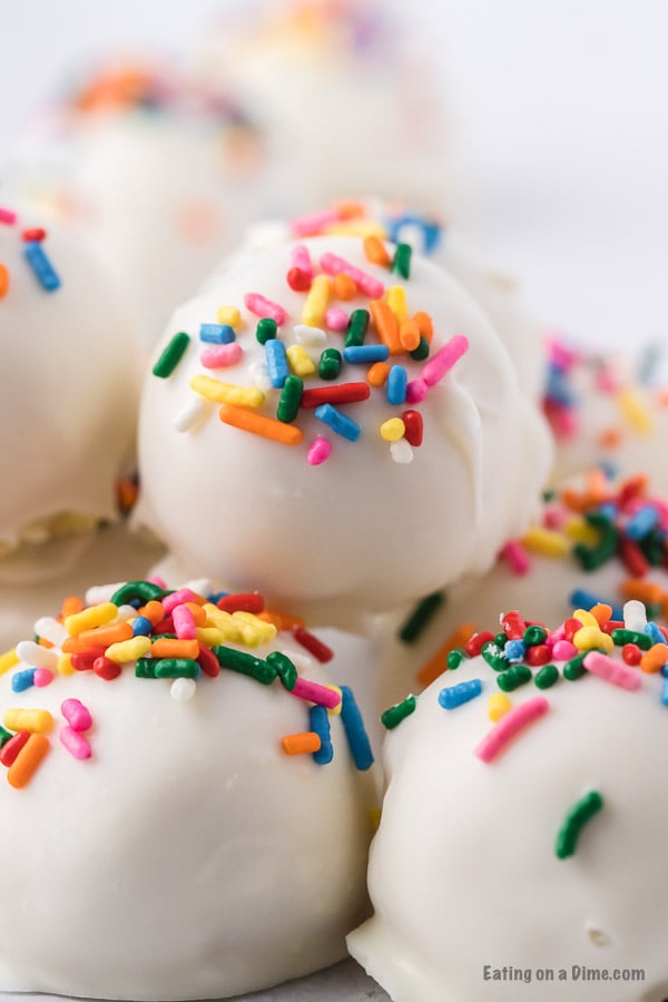 Cake balls with sprinkles close up photo 