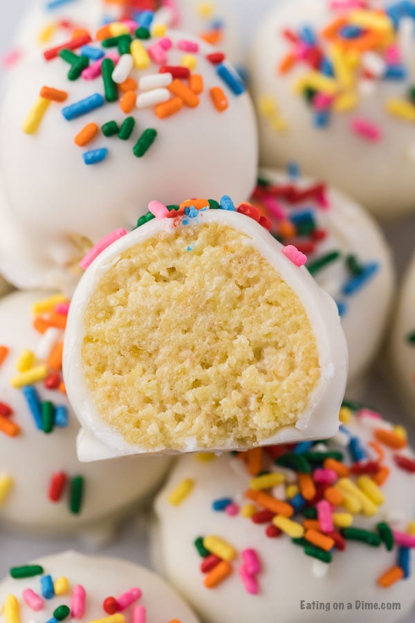 Cake balls with sprinkles close up photo 