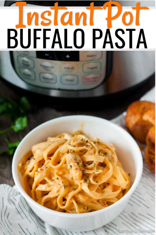 The entire family will love this simple instant pot buffalo chicken pasta recipe. Everything cooks in the pressure cooker so this is a great one pot meal. 