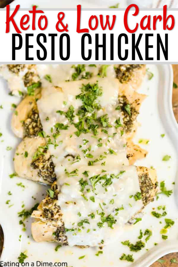 Crock Pot Pesto Chicken Recipe is keto friendly and tasty. The tender and flavorful chicken is topped with pesto and cheese for a meal everyone will love.