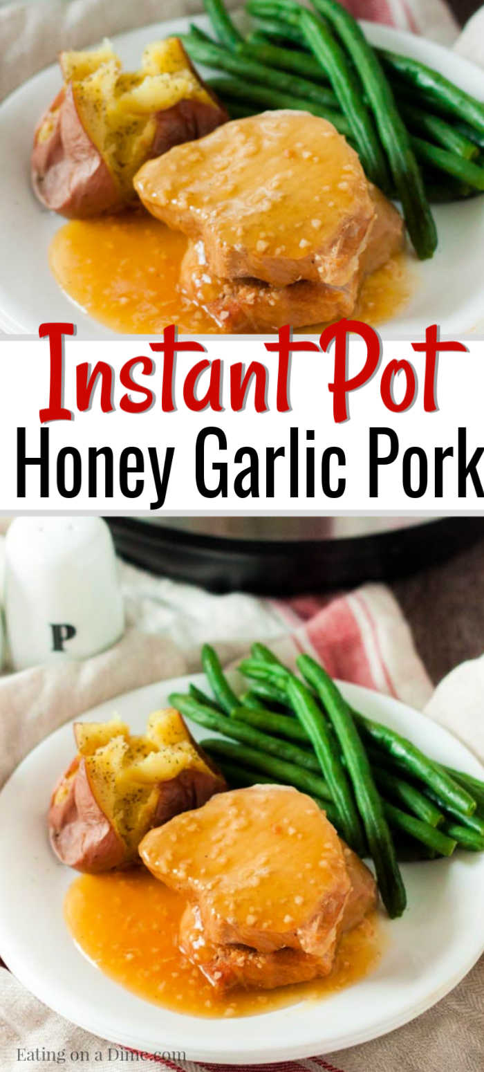 Get dinner on the table fast with this easy Instant Pot Honey Garlic Pork Chops recipe. The pork chops are delicious with the best honey garlic marinade. #eatingonadime #instantpotrecipe #honeygarlicporkchops