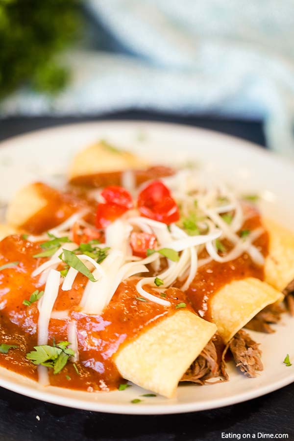 Slow Cooker Shredded Beef Enchiladas Recipe comes together with very little work but amazing taste. The crock pot does all of the work.