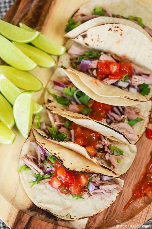 Tender pork and peach salsa come together for the best Crock Pot Pork Tenderloin Tacos. Enjoy this meal any night of the week thanks to the crock pot.
