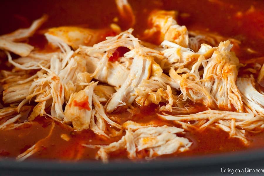 Shredded chicken in buffalo sauce in the crock pot