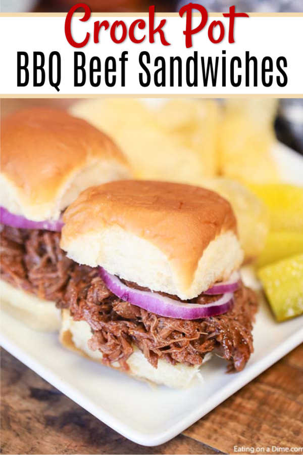 This slow cooker bbq beef sandwich recipe is perfect for a busy weeknight dinner or your next party or pot luck. Everyone loves this easy crock pot beef. 
