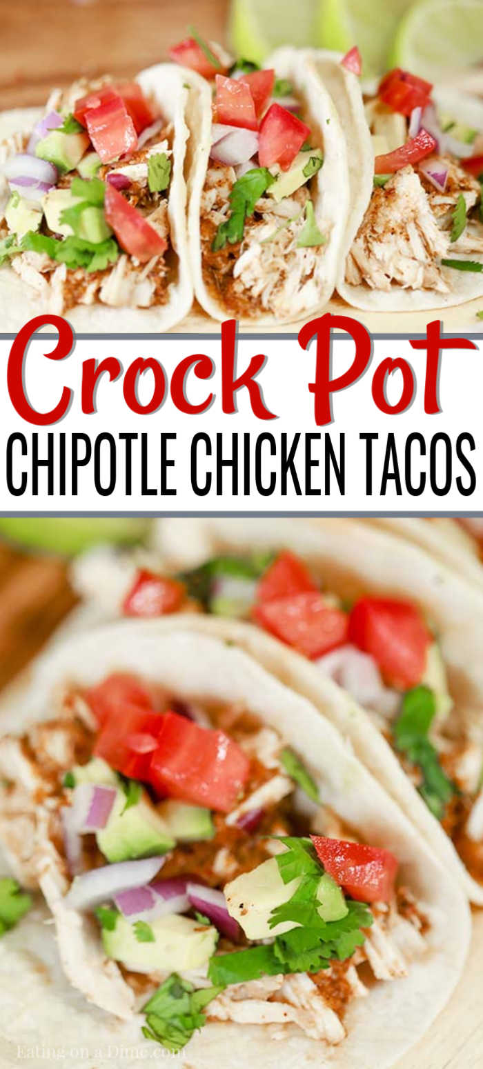 These crock pot chipotle chicken tacos are quick and easy to make but taste delicious. Everyone enjoys this great adobo sauce slow cooker mexican recipe. 