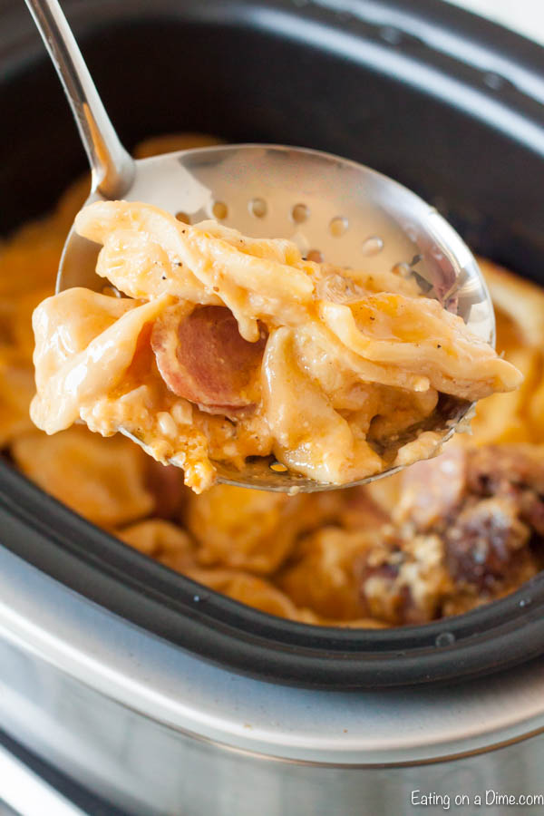 Crock Pot Cheesy Pierogi and Kielbasa Casserole is an easy one pot meal for the best comfort food. Dinner is a breeze with this flavor packed recipe.