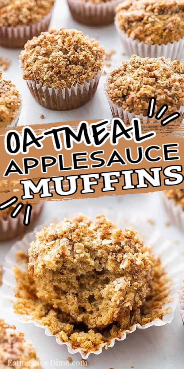 These Oatmeal Applesauce muffins are healthy and easy to make. You will love these healthy oatmeal, no sugar and easy apple sauce muffins. This is one of my favorite muffins recipes. These apple sauce no egg muffins are made with oats, are white sugar free and are the best applesauce muffins! #eatingonadime #muffinrecipes #breakfastrecipes #applesaucemuffins #applesaucerecipes 