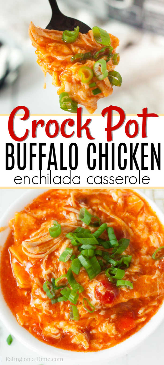 If you love all things buffalo, this Crock Pot Buffalo Chicken Enchilada Casserole will be a hit. These enchiladas are loaded with cheese and buffalo sauce.