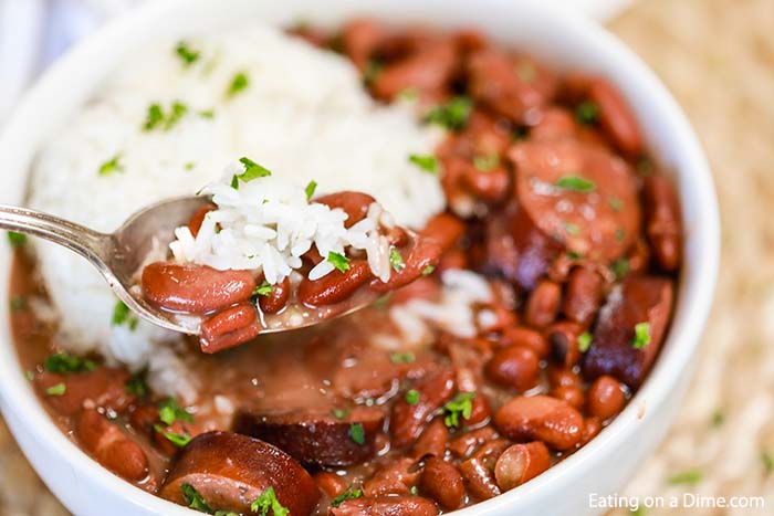 Crock Pot Red Beans and Rice Recipe is a one pot meal full of flavor and budget friendly. This meal is so delicious with the sausage, beans and rice.