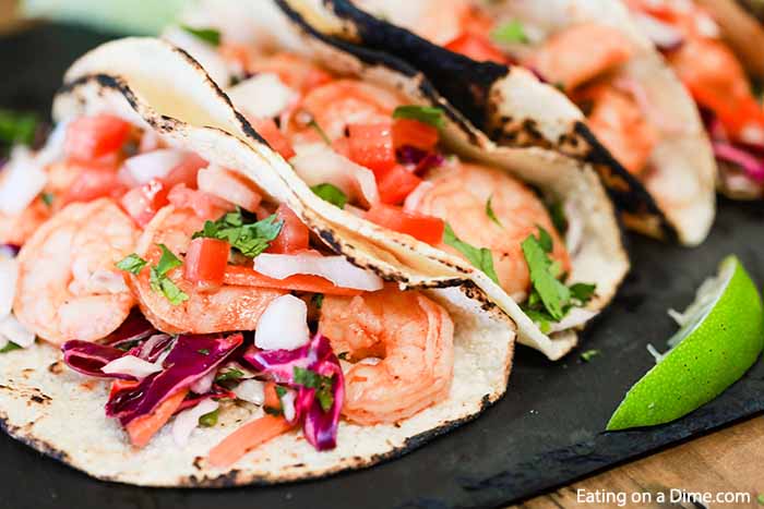 The entire family will love this quick and easy shrimp tacos recipes. Everything is easily prepared in under 5 minutes in a skillet and is healthy. 