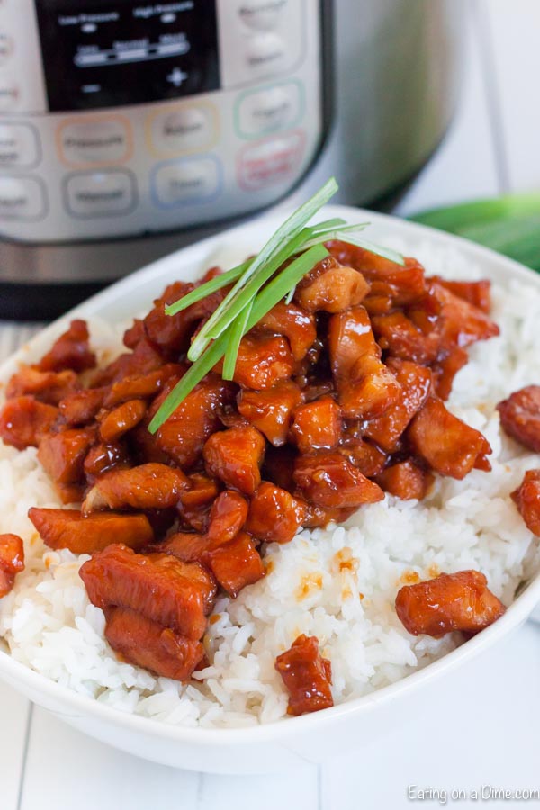 Delicious honey, brown sugar, teriyaki sauce and more combine to make Instant Pot Honey Bourbon Chicken Recipe. The flavor is amazing and the recipe simple.
