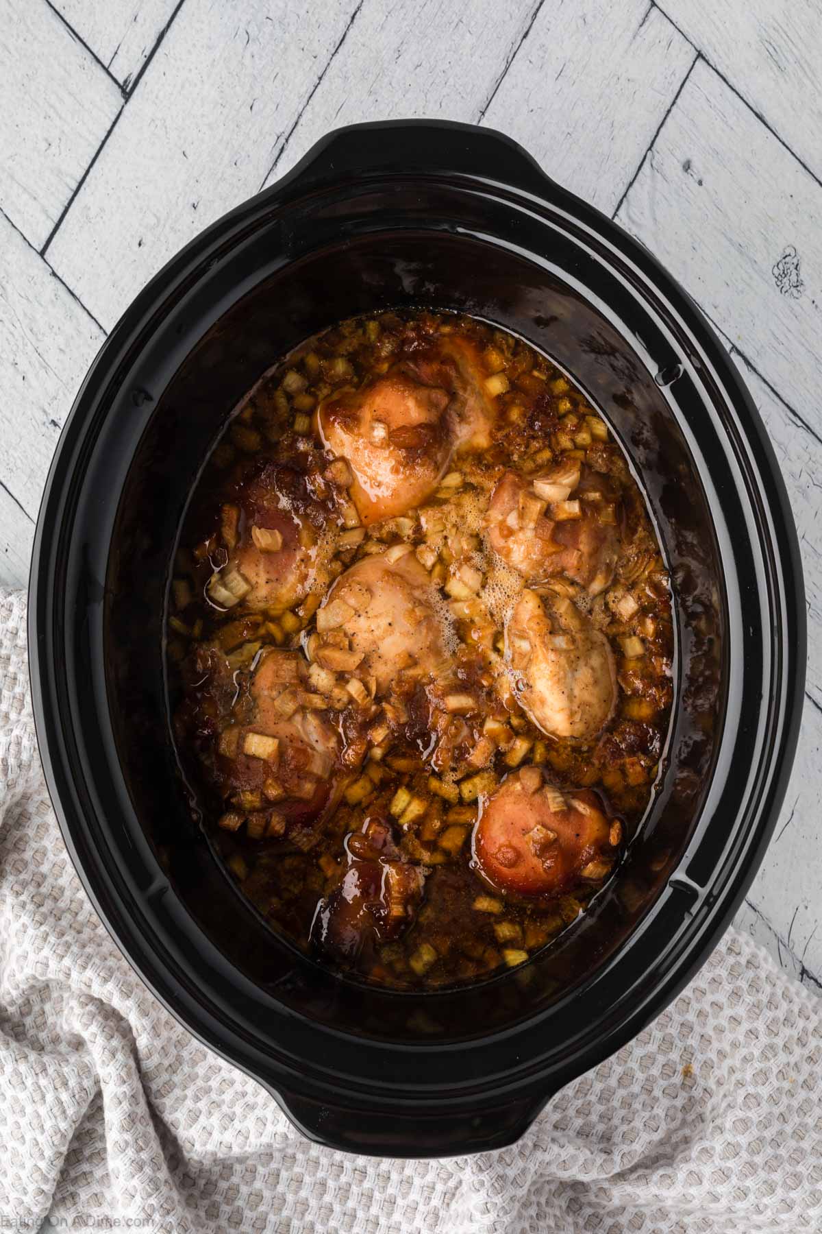 Slow cooked apricot chicken in the crock pot