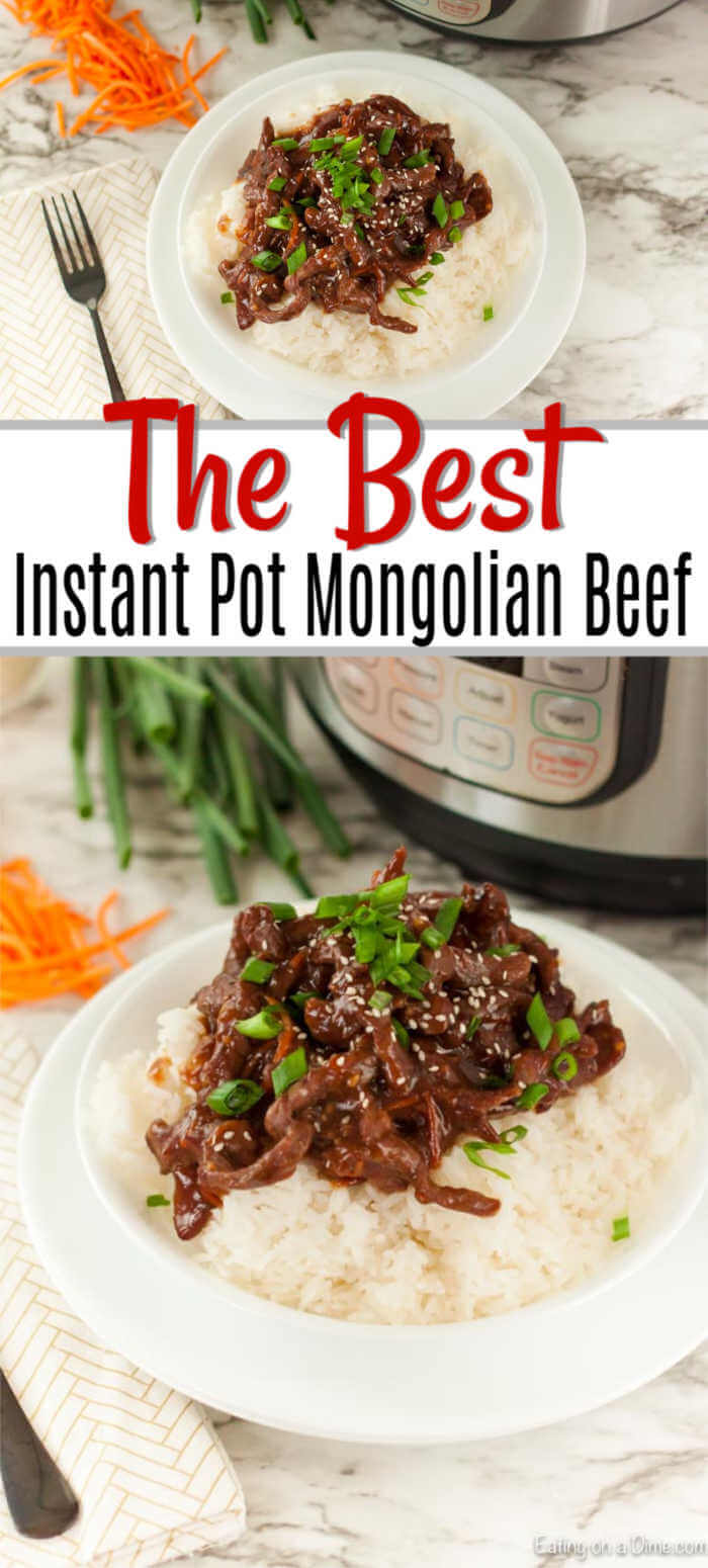 Your family will love this Chinese Mongolian Instant Pot Beef Recipe. The pressure cooker makes this a quick and easy meal that everyone will love. If your family loves Chinese takeout, then this is the meal to make. The instant pot does all the work and dinner is done in less time then waiting on your takeout to arrive. #eatingonadime #instantpotmongolianbeef #mongolianbeef