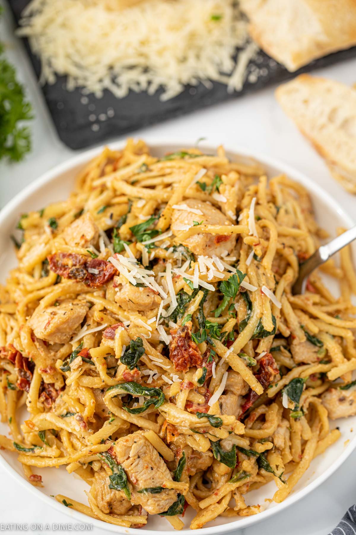 Italian Chicken Pasta on a white plate