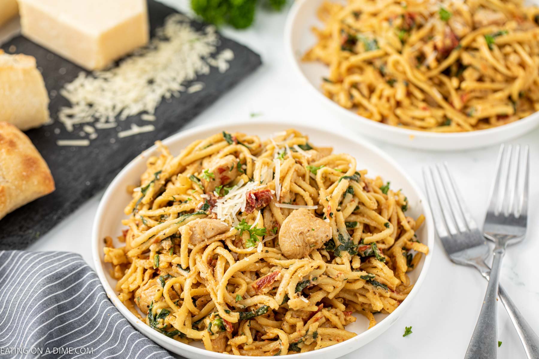 Italian Chicken Pasta on a white plate