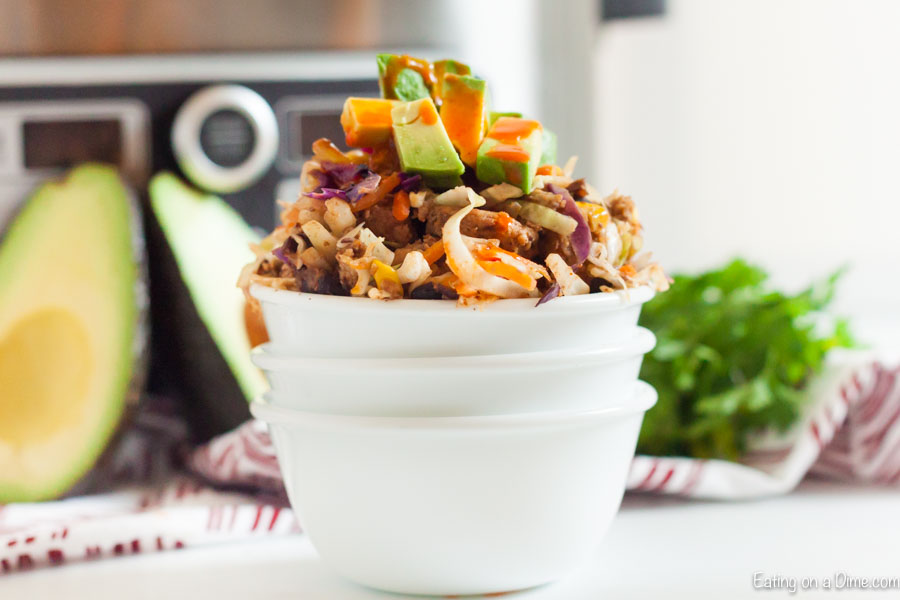 Enjoy everything you love about a traditional egg roll without any guilt when you make Egg Roll in a Bowl. Hearty meat and veggies with tons of flavor.
