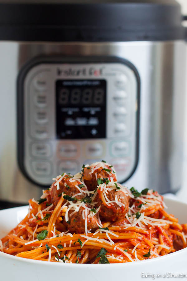 Instant Pot Spaghetti and Meatballs Recipe is a one pot meal thanks to the pressure cooker. Spend less time cooking and cleaning when you try this.
