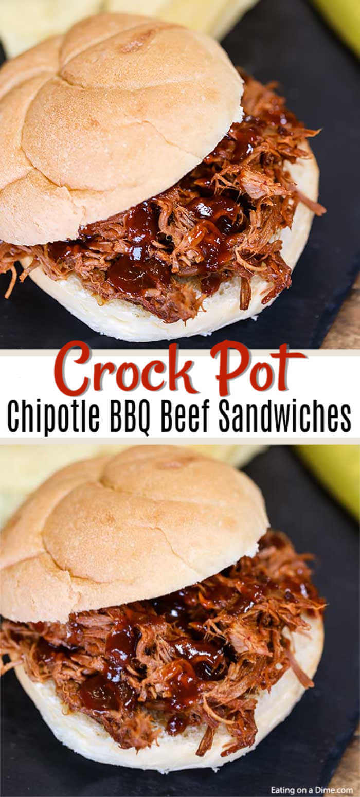 Take BBQ beef to the next level when you make this Crock Pot Chipotle BBQ Beef Sandwich. Each bite is packed with beef with amazing bbq and adobo sauce.