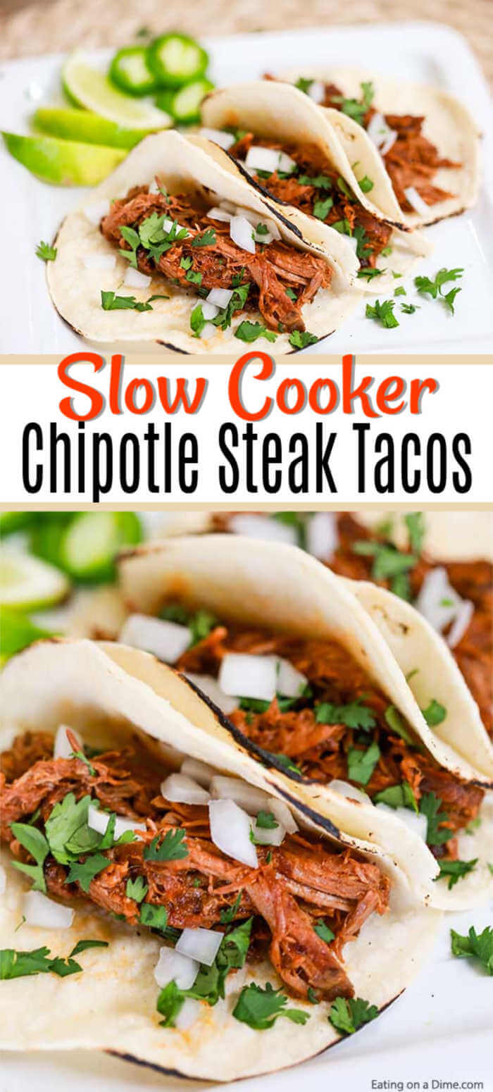 This delicious Crock Pot Chipotle BBQ Steak Tacos Recipe is so simple but takes street tacos to the next level. Try these flavorful shredded beef tacos!