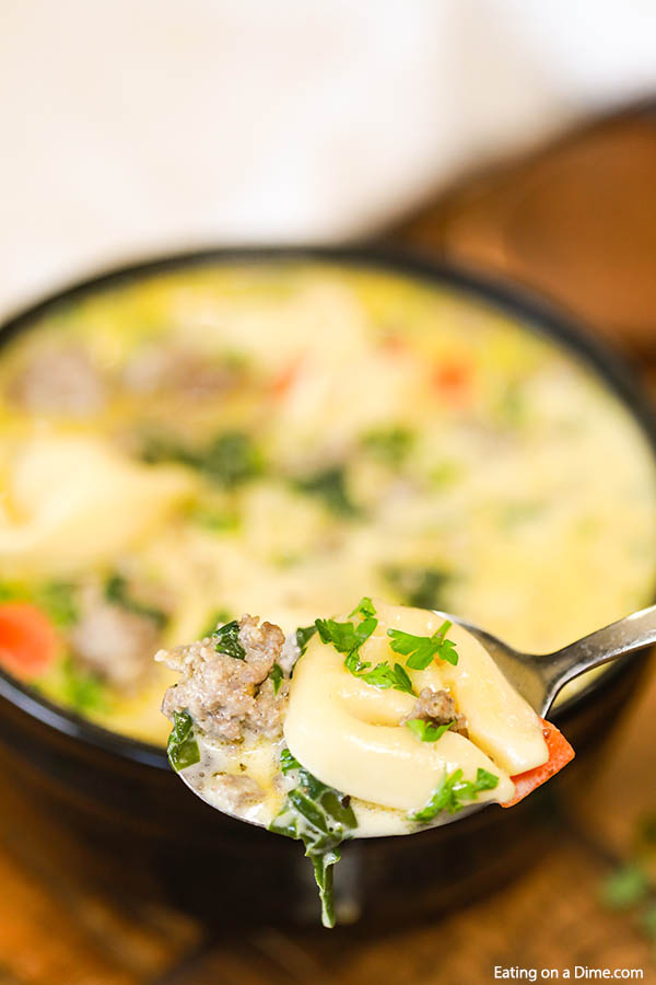 Crock Pot Italian sausage tortellini soup recipe is an easy and delicious one pot meal. Each bite is creamy and delicious for the best comfort food.