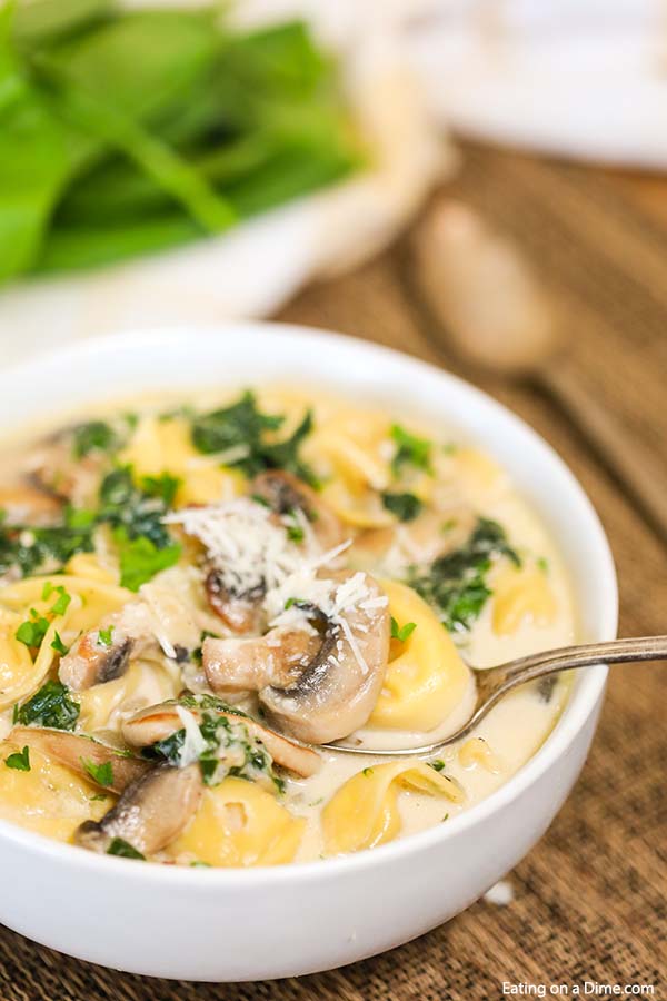 Crock Pot Spinach Tortellini Soup Recipe is the perfect recipe to make for Meatless Monday or any day of the week! This soup is creamy and delicious!