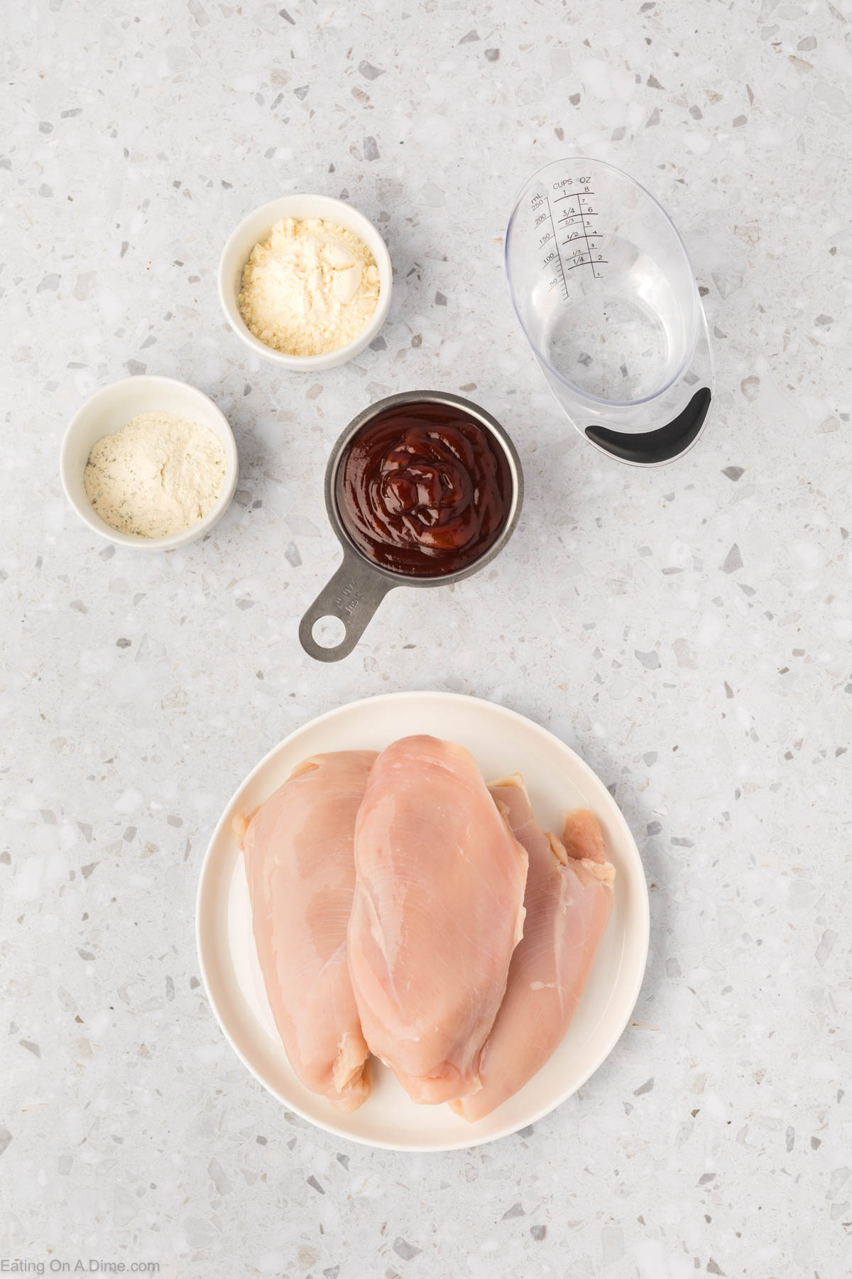 Ingredients needed - Chicken breasts, flour, ranch seasoning mix, BBQ Sauce, water