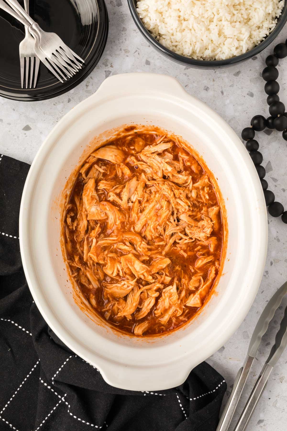 Shredded BBQ Ranch Chicken in a slow cooker