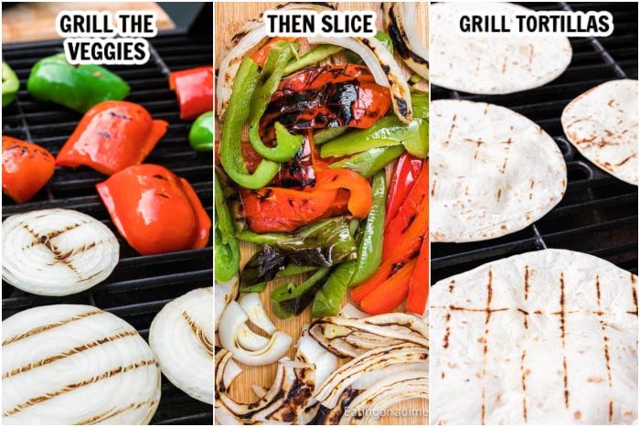 The process of grilling vegetables and tortillas