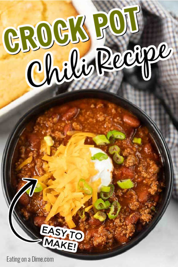 You are going to love this quick and easy Crockpot Chili Recipe - Try this easy slow cooker chili recipe that the entire family will love. This simple easy beef slow cooker chili recipe is the best! I love this easy simple homemade slow cooker chili recipe is delicious and simple to throw together in no time at all! #eatingonadime #recipesslowcooker #recipeseasy #recipesbest #slowcookerchilerecipeeasy #slowcookerrecipes #crockpotrecipes #chilirecipes 