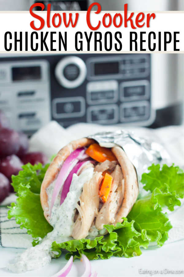 Crock pot chicken gyros recipe has a delicious tzatziki sauce and tons of tender chicken. This is an easy meal packed with flavor.