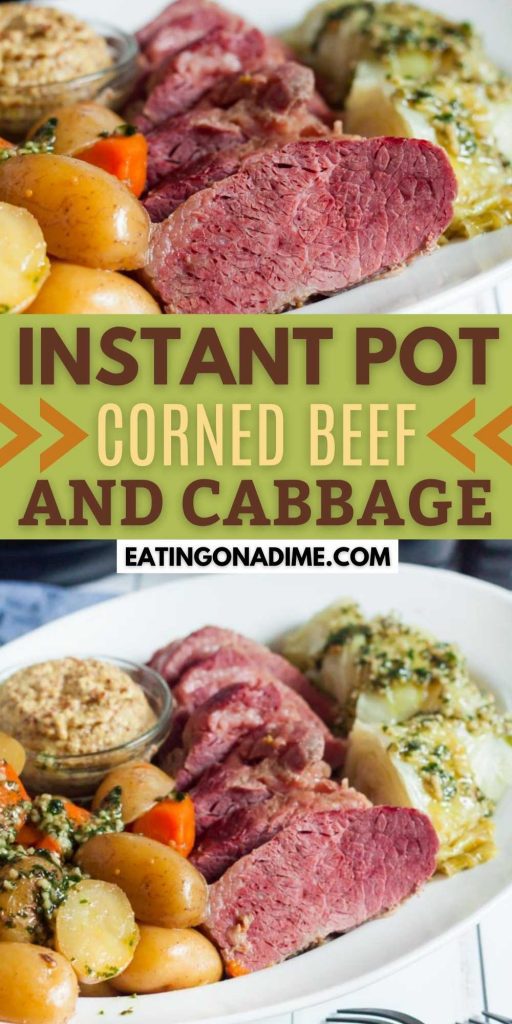 Instant Pot Corned Beef and Cabbage is quick and easy in the pressure cooker. Enjoy this traditional corned beef instant pot recipe with very little work. You are going to love this simple corned beef with cabbages and potatoes made in an electric pressure cooker.  #eatingonadime #instantpotrecipes #cornedbeefrecipes #beefrecipes #stpatricksday 
