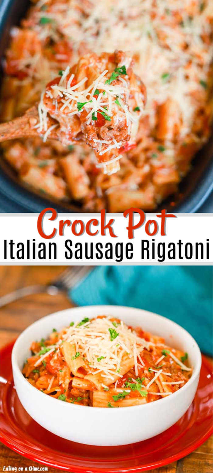 Crock Pot Italian Sausage Rigatoni Recipe is a one pot meal perfect for busy families. The Italian sausage give the pasta amazing flavor for a great meal.