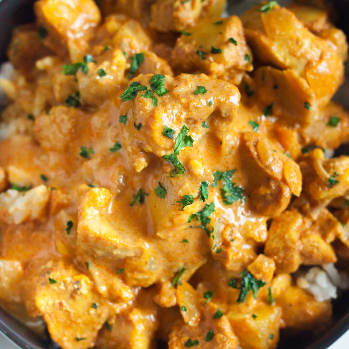 Turn plain chicken into delicious Crock pot butter chicken recipe. Your family will enjoy this flavorful and creamy sauce with curry flavor and more.