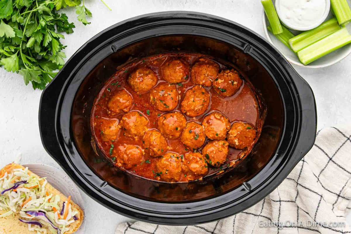 Buffalo Chicken Meatballs in a slow cooker