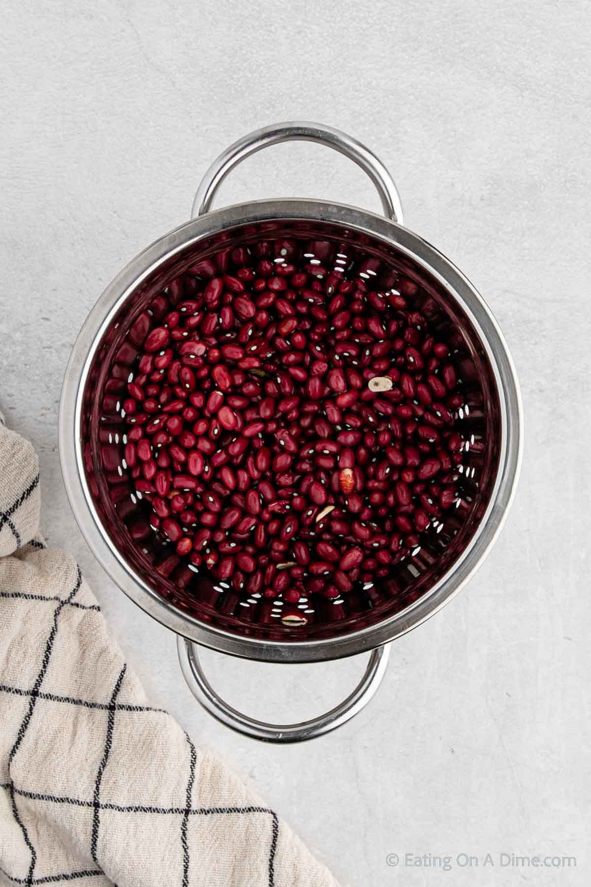 Red beans in a colander