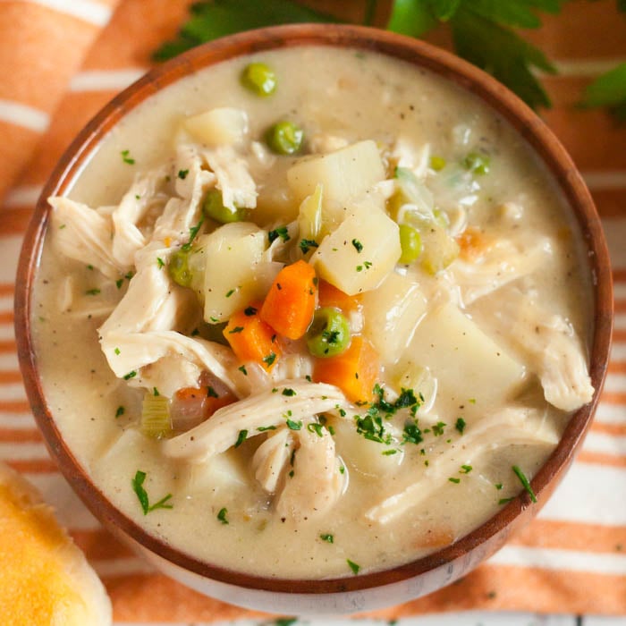 Bowl of chicken pot pie soup