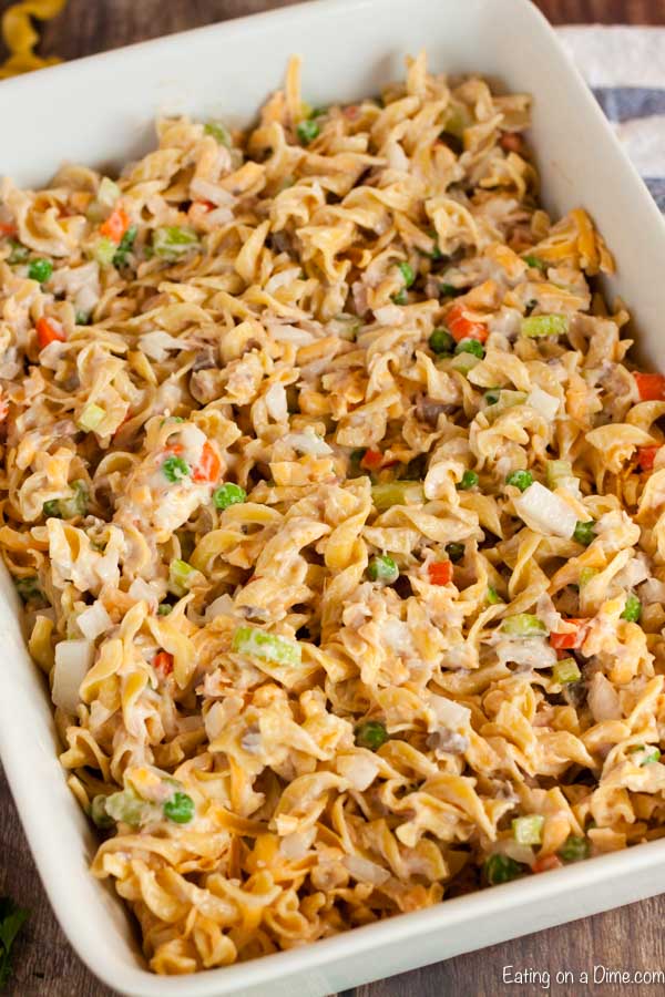 We love casseroles and this Easy Tuna Casserole Recipe does not disappoint. It is so creamy and the topping is crunchy and delicious. Give this a try today!