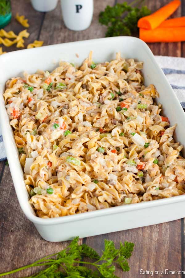 We love casseroles and this Easy Tuna Casserole Recipe does not disappoint. It is so creamy and the topping is crunchy and delicious. Give this a try today!