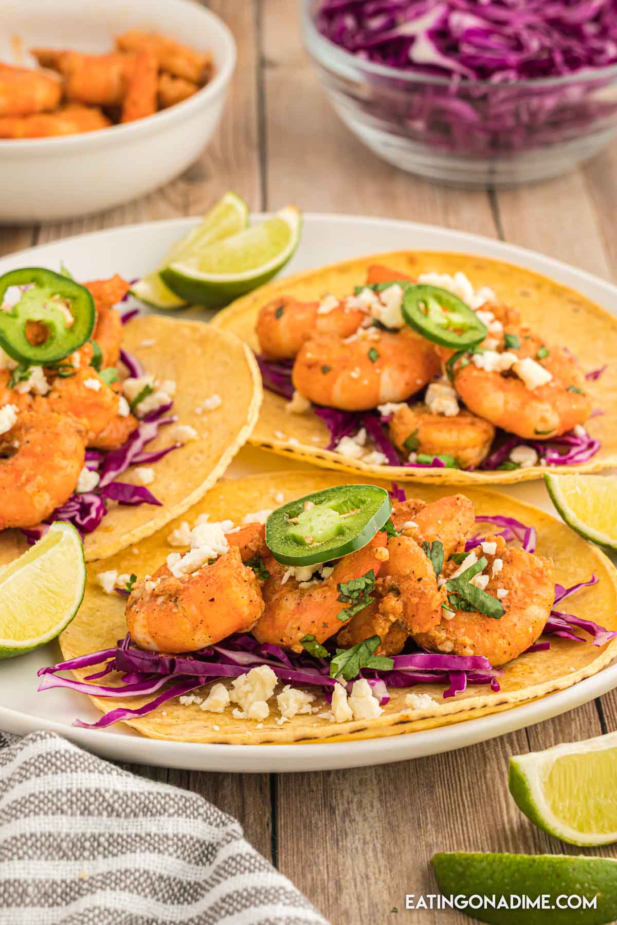 Baja Shrimp tacos on a white plate