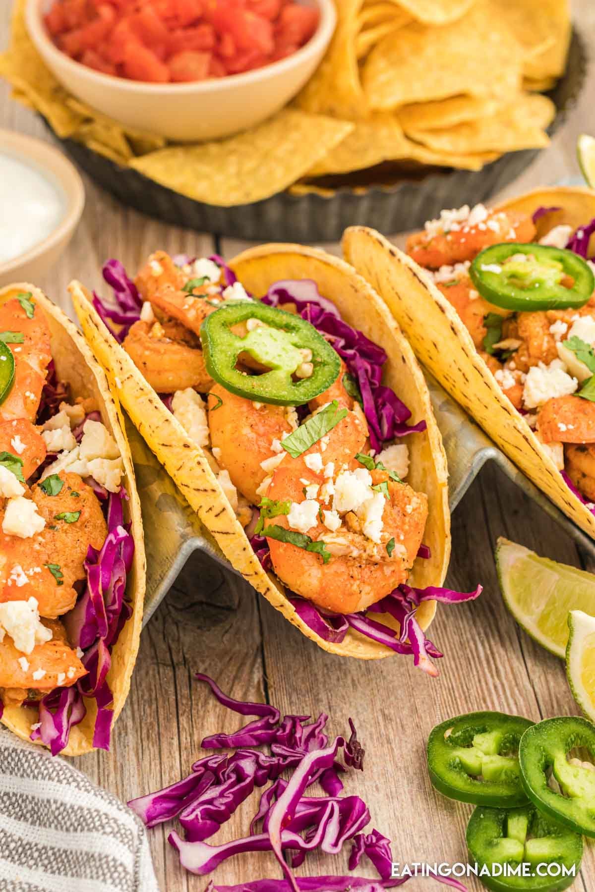 Baja Shrimp tacos in a taco stand 