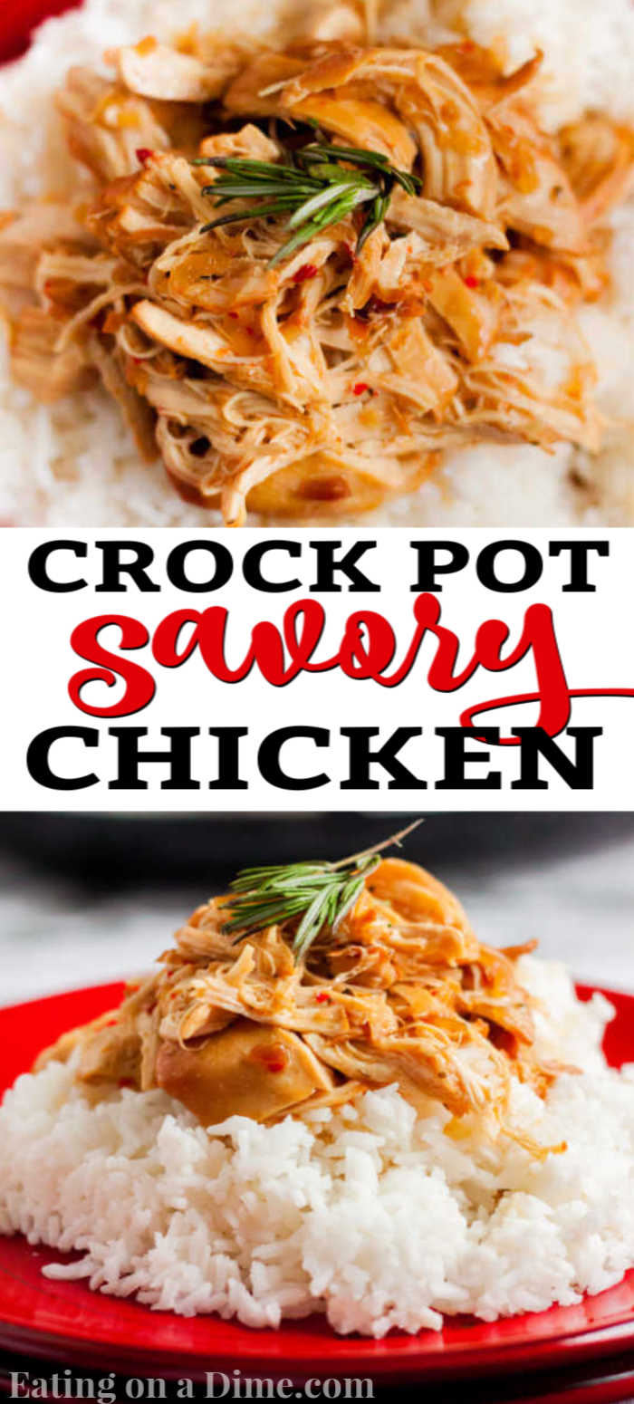 Crock pot savory chicken recipe is one of those easy recipes that sounds too good to be true but taste amazing. With just 3 ingredients, dinner is a breeze.