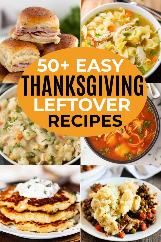 Easy Thanksgiving Leftover recipes. Here are over 50 easy recipes for Thanksgiving leftovers that your family will love. Don’t throw out your leftovers and make these delicious recipes instead.  Recipes for leftover ham, turkey, stuffing, potatoes, cranberry sauce and more! #eatingonadime #thanksgivingleftovers #leftoverrecipes #thanksgiving 
