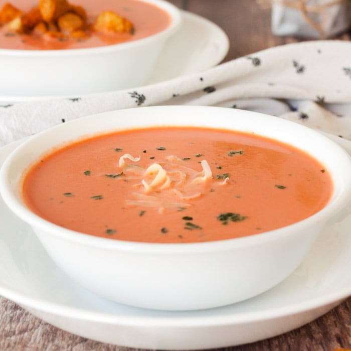 Bowl of creamy tomato soup. 