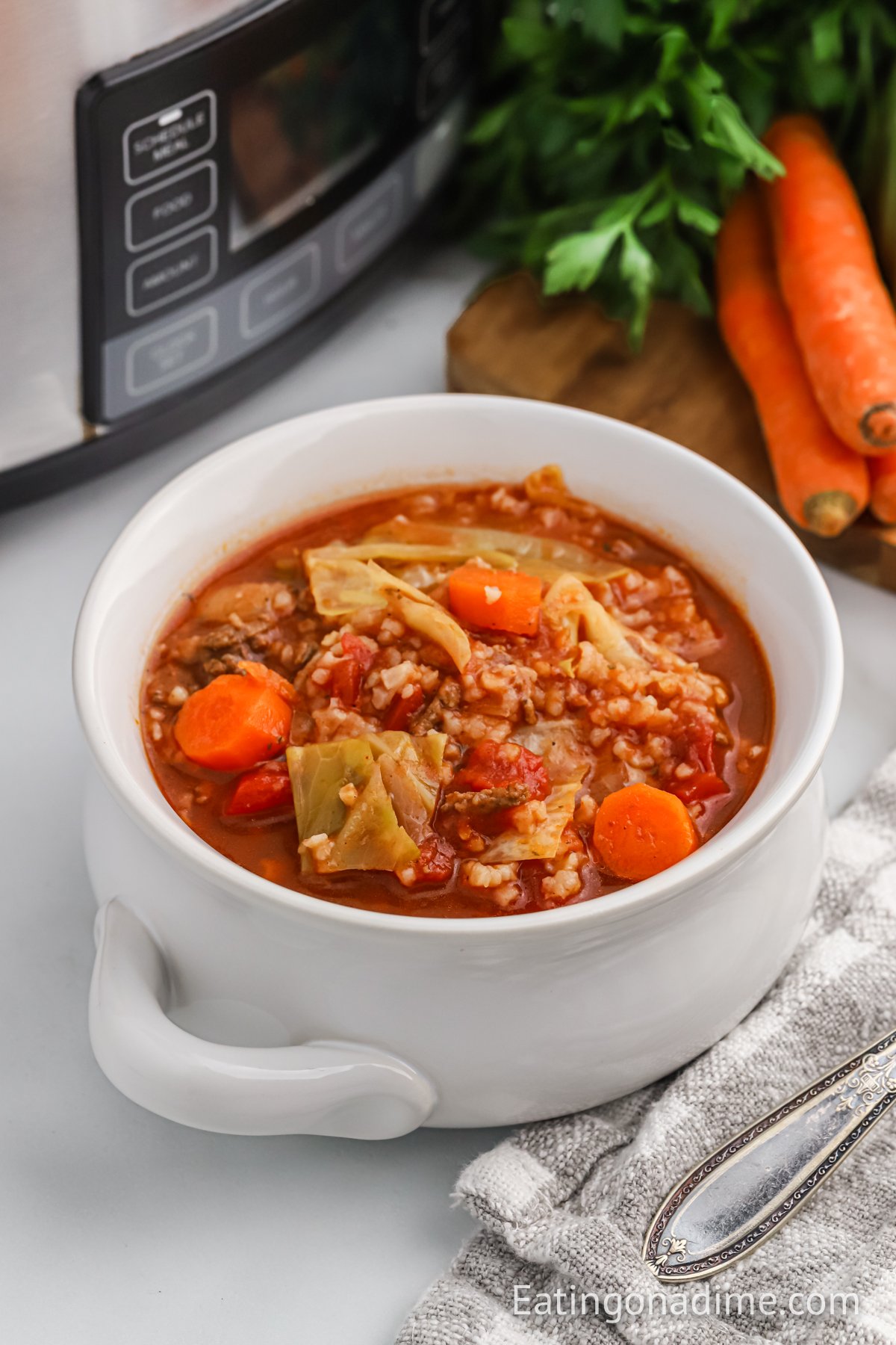 Cabbage Soup in a white bowl