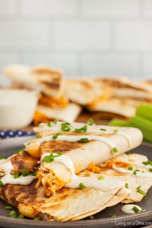 Buffalo chicken quesadilla recipe has all that you love about buffalo flavor with tons of cheese and tender chicken. Get dinner on the table in minutes.