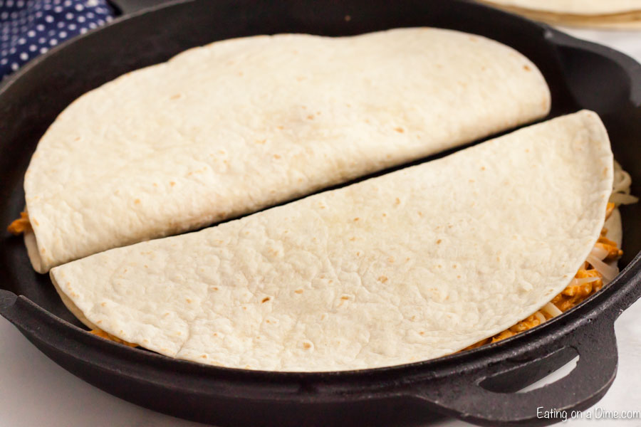 Cooking the quesadillas in a skillet