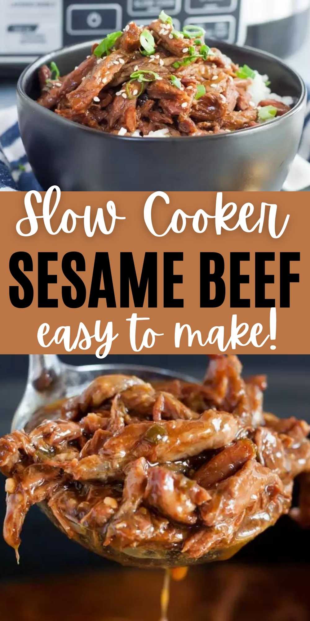 You are going to love this Crock pot Sesame Beef recipe. It is so easy to make and the beef comes out so tender and flavorful in a slow cooker.  Everyone will love this easy to make sesame beef recipe.  #eatingonadime #asianrecipes #crockpotrecipes #beefrecipes 
