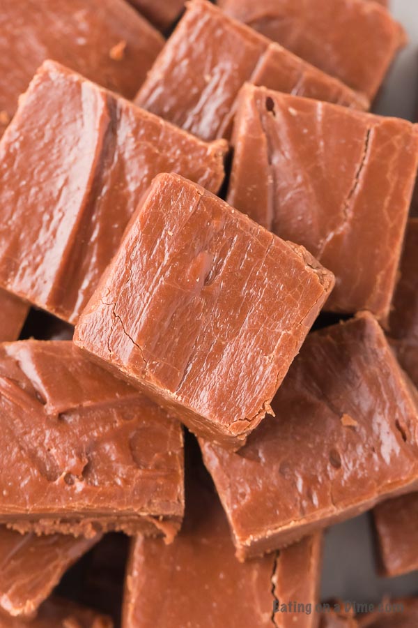 squares of fudge stacked together